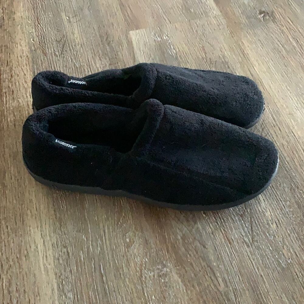 Isotoner Black Microterry Slip-On Slippers Men's Sz 13-14